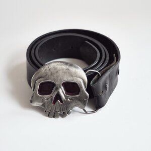 Skull Buckle Leather Belt - Size - 32" - 38"